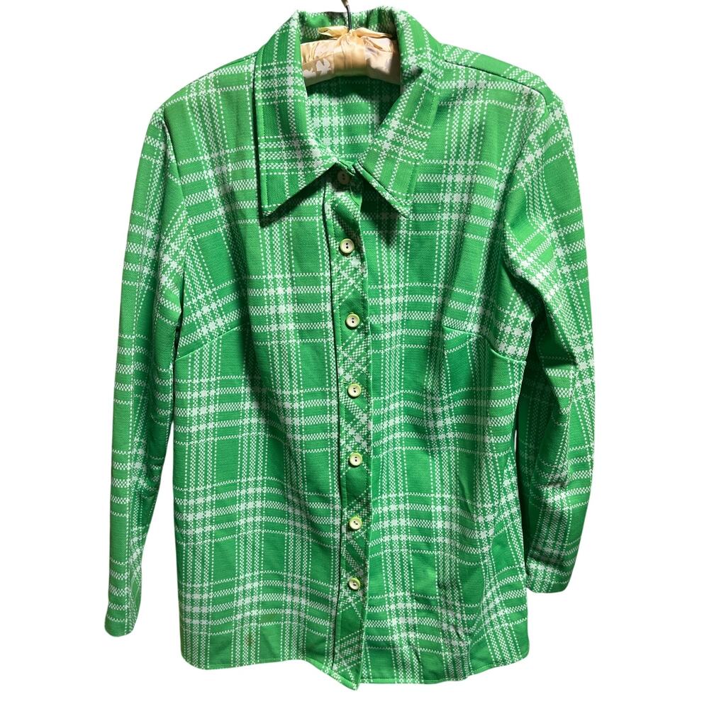 Handmade double knit green plaid button down